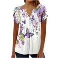 thumbnail image 2 of Xdegoge of The Week Summer Tops for Women 2025 Dressy Casual V Neck Short Sleeve Shirts Trendy Button Down T Shirt Tunic Cute Blouses Pullover Floral Print Going Out Tops Past Orders At, 2 of 5