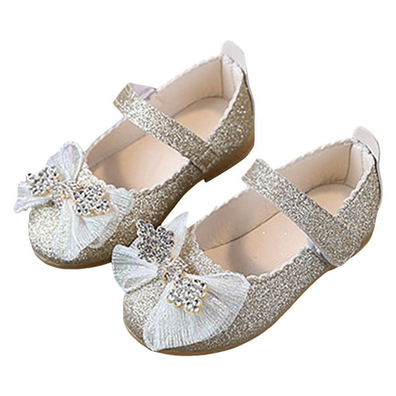 Mepaouo Toddler Girls Dress Shoes Ballerina Flat Mary Jane Bow Glitter Walking Party Slip on Loafers