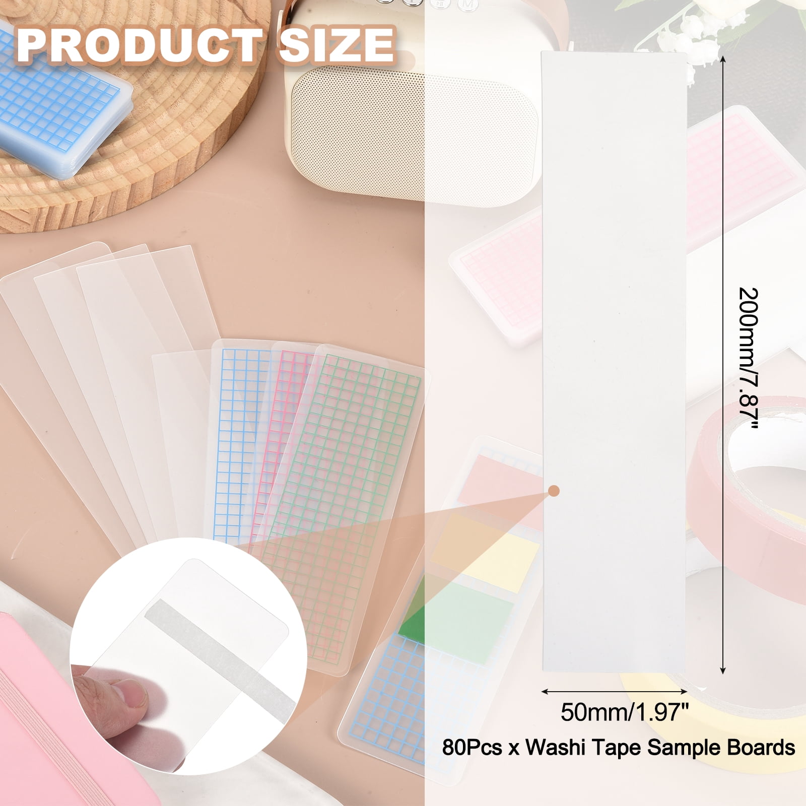 80Pcs Washi Tape Cards, 7.9 x 2 Inch Washi Tape Boards Storage Organizer Sample Board for Scrapbooking Travel Journal Home Office Supplies DIY Crafts, Blank