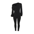 thumbnail image 3 of Lilgiuy Womens Solid Color Bottoming Shoulder Zipper Fashion Casual Jumpsuits Jumpsuits Black 6 Winter Dresses for 2022, 3 of 4