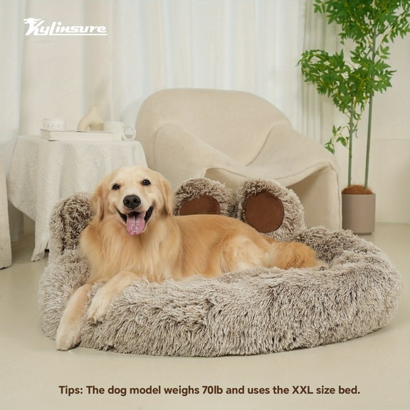 Cute Bear Paw Shaped Dog Bed and Cat Bed, Warm and Comfortable Soft Plush Donut Round Mattress, with Pet Scarf, Give Your Baby a Warm and Comfortable Mattress