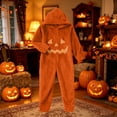 thumbnail image 6 of Halloween Fleece Onesie for Women Pumpkin Hooded One Piece Soft Plush Halloween Pumpkin Costume Hooded Pumpkin Pajamas for Halloween Party Cosplay, Lounge & Sleepwear Jumpsuit, 6 of 6