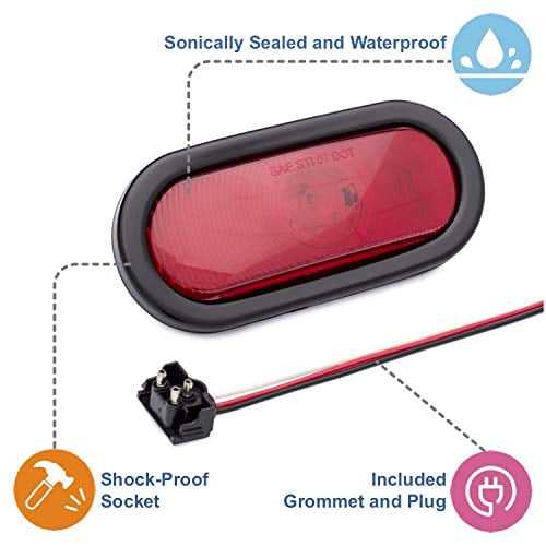 Lumitronics 6" Oval Sealed Waterproof Stop/Turn/Tail Light with Grommet and Right Angle Plug Kit