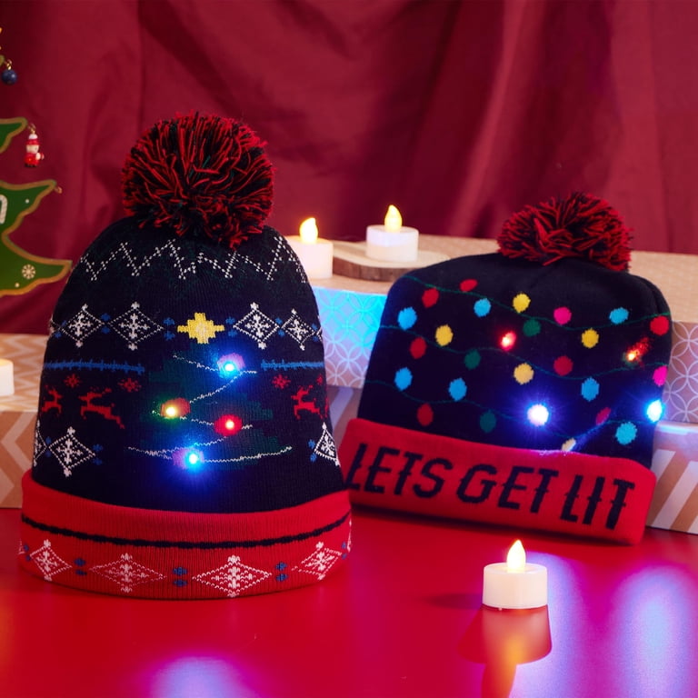 Joyfy 2 Pack LED Christmas Hat,Light Up Ugly Christmas 
