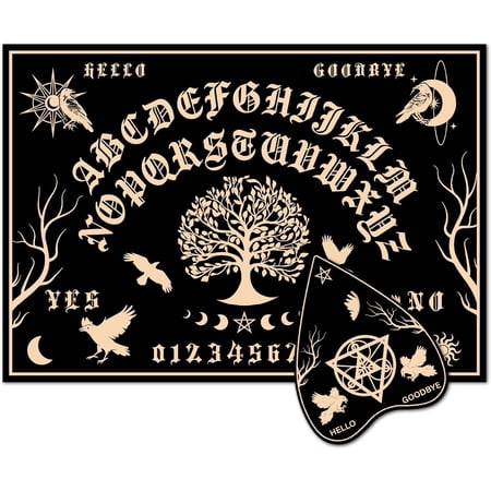 Tree of Life Pendulum Board Divination Boards Black Wooden Bird Moon Star Dowsing Metaphysical Message Hunt Spirit Talking Kit with Planchette for Supply 11.8" x 8.3"
