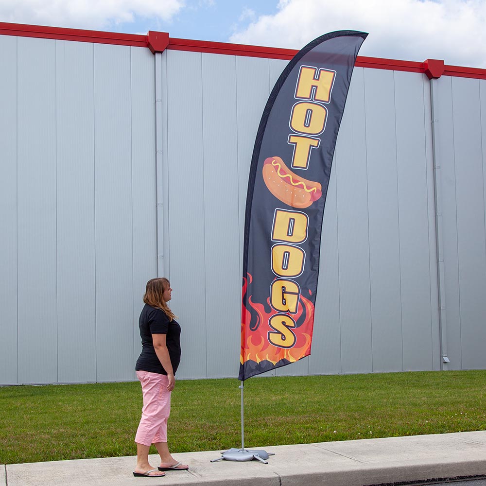 Vispronet Premium Hot Dogs Feather Flag Kit, 13ft, Cross Base, Weight Bag