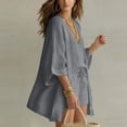 thumbnail image 6 of Costeam Womens Linen Blend 3 Piece Beach Outfit Loose Kimono Open Front Cardigan Deep V Neck Inner Top Drawstring Elastic Waist Casual Shorts Lightweight Vacation Matching Sets, 6 of 9