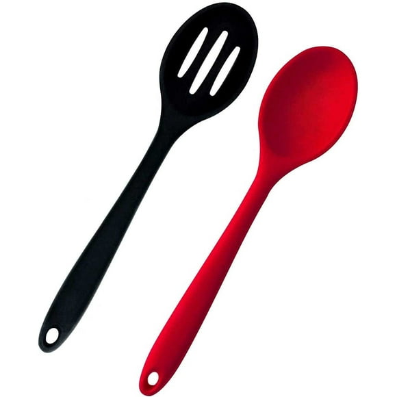 Silicone Nonstick Slotted Spoons Set 2-Piece, Heat-Resistant Cooking Utensil Spoons for Stirring, Scooping and Mixing