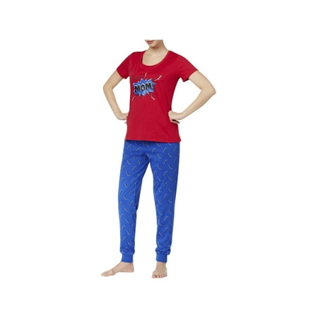 Family PJs Womens Super Mom Thunder Bolt Pants Pajama Set Red (Best Pjs For New Moms)