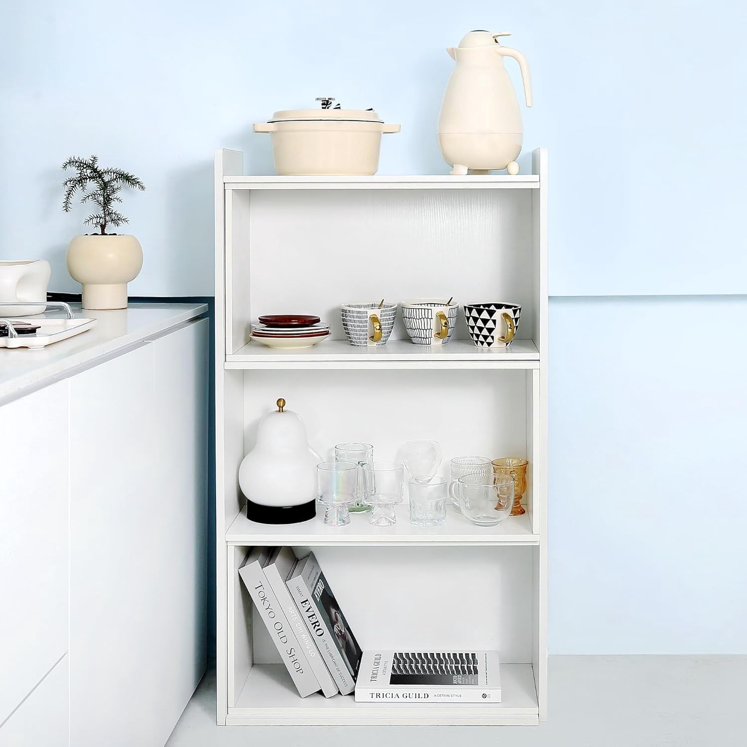 Reliancer 360° Adjustable Open Bookcase, 4-Tier Bookshelf with 6 Storage Cubes