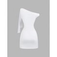 thumbnail image 2 of White Womens One Shoulder Ruched Bodycon Mini Dress With Tie Detail, 2 of 6