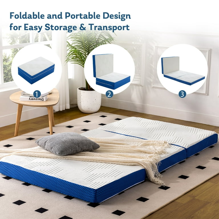 Mlily 4 inch Folding Mattress Single Size Memory Foam Mattress Portable Guest Bed in A Box