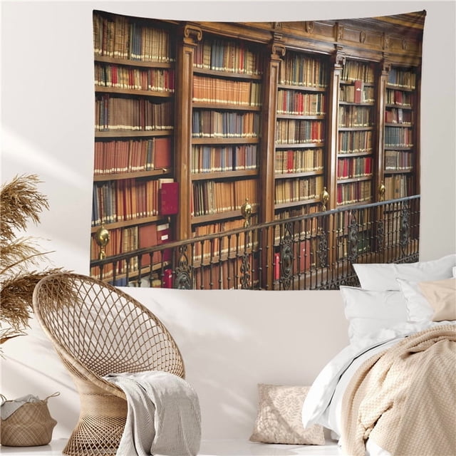 Tapiz para colgar en la pared, estantería de madera, decoración de habitación, 150 x 100 cm
