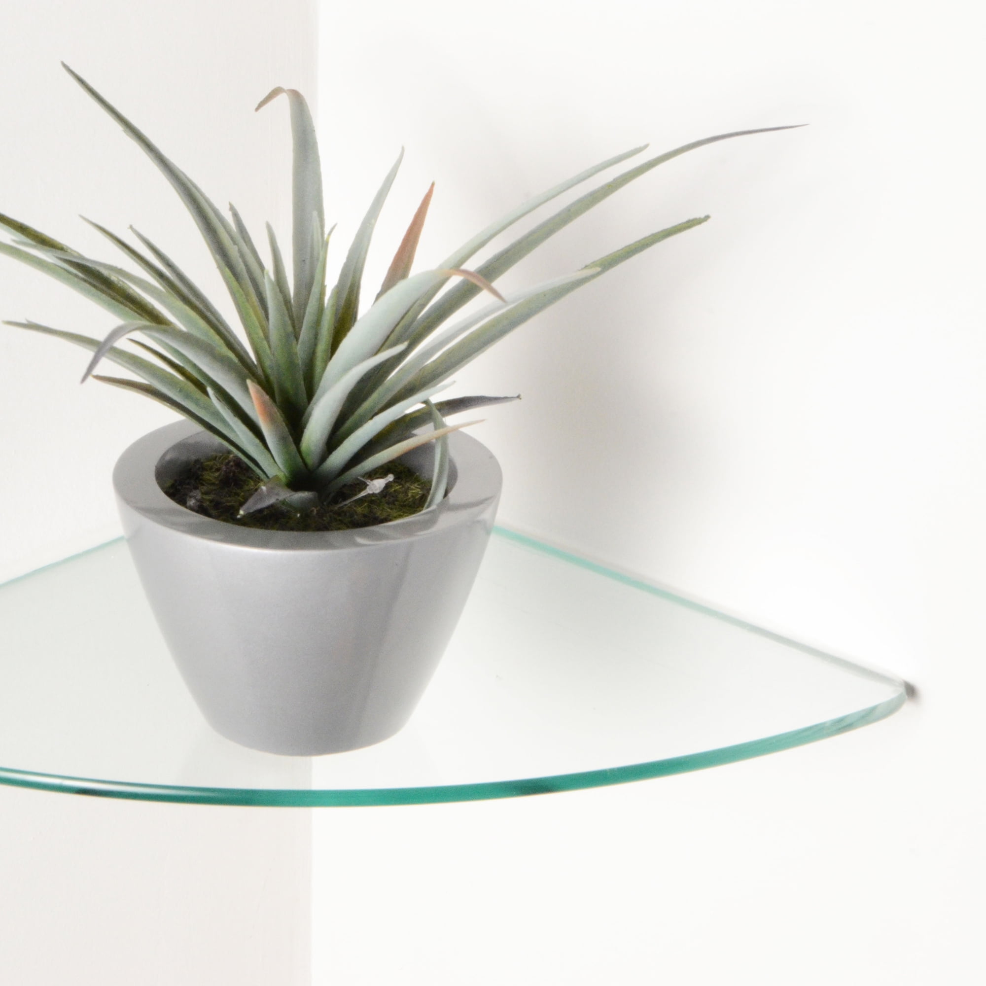 Dulles Glass 8" x 8" Quarter Round Floating Glass Shelf - Shelf Only - Tempered - 3/8" Thick - Flat Polished