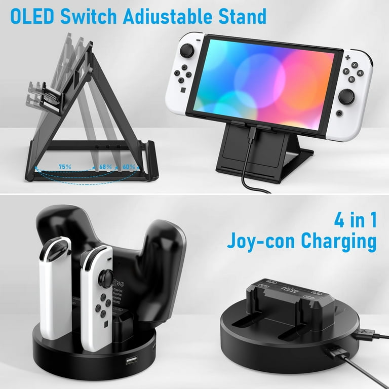 Switch OLED Accessories - Arisll Family Bundle Gift Set for Nintendo Switch  OLED, Carry Case& Screen Protector.4 Pack Joy Con Grips and Steering