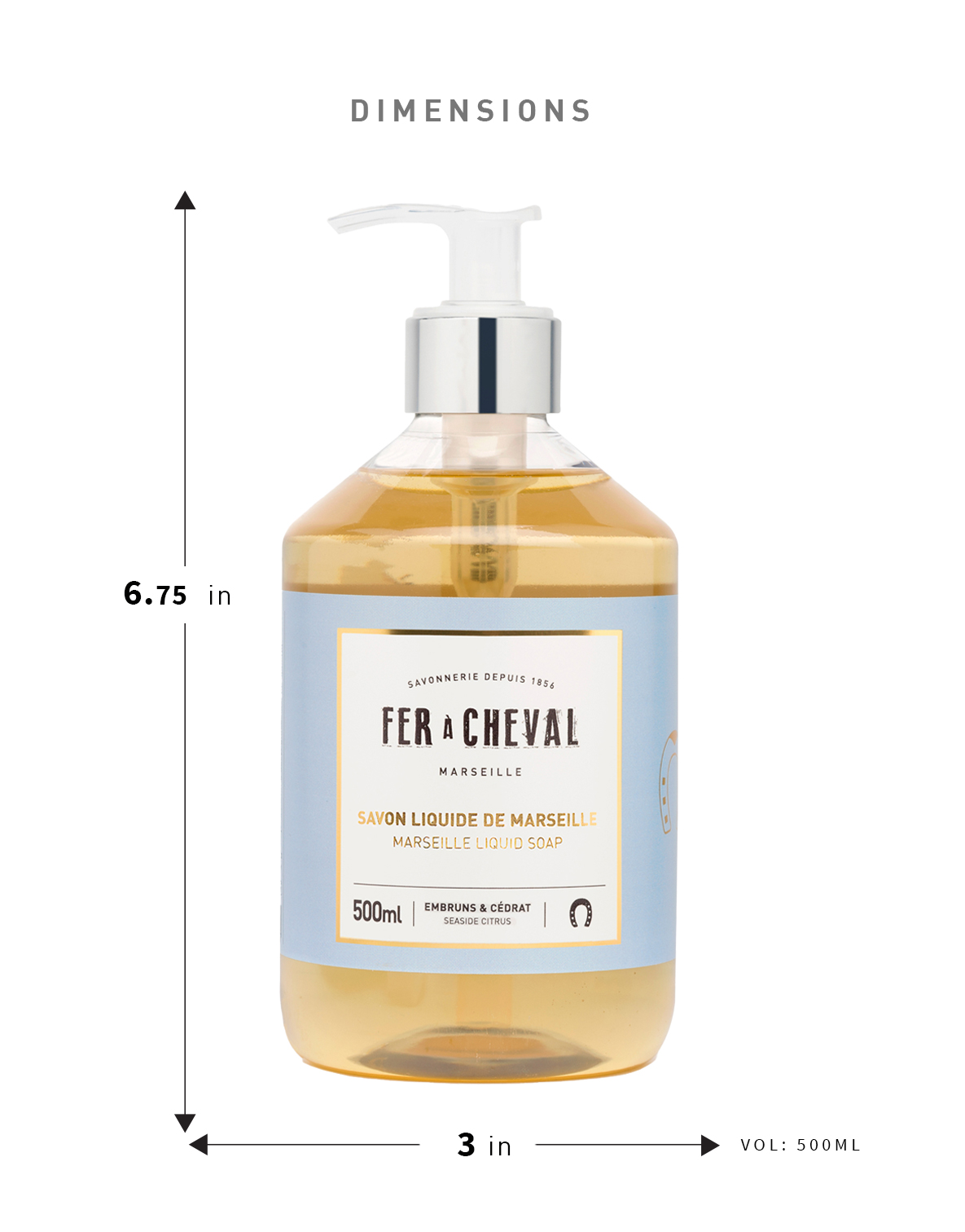 Fer à Cheval Marseille Liquid Soap, Luxury French Liquid Soap, Savon Liquide De Marseille, Seaside Citrus 500ml, Set of 2, 500ml/16.9 f oz