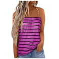 thumbnail image 3 of Tank Tops for Women Women's Stripe Print Strapless Bandeau Tank Casual Loose Top Camisoles for Women Purple XL, 3 of 3