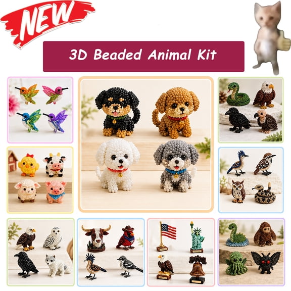 Tarmeek 3D Beaded Animal Kit, DIY Mini Bead Figure Craft Set with Tools - Cute Mini Zoo Themed Beaded Animal Craft Kit, Beading Kit with Tools for All Ages, 3D Bead Ornament with Video Tutorial