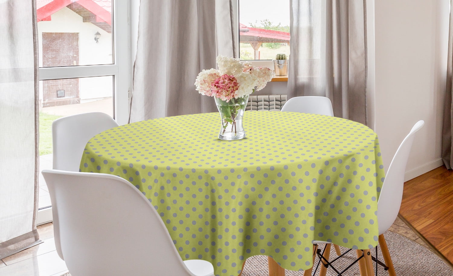 Ambesonne Abstract Tablecloth Continuous Half Circles Japanese Inspired Intricate Design Rectangular Table Cover for Dining Room Kitchen Decor Pastel Yellow Pale Grey 60 X 90