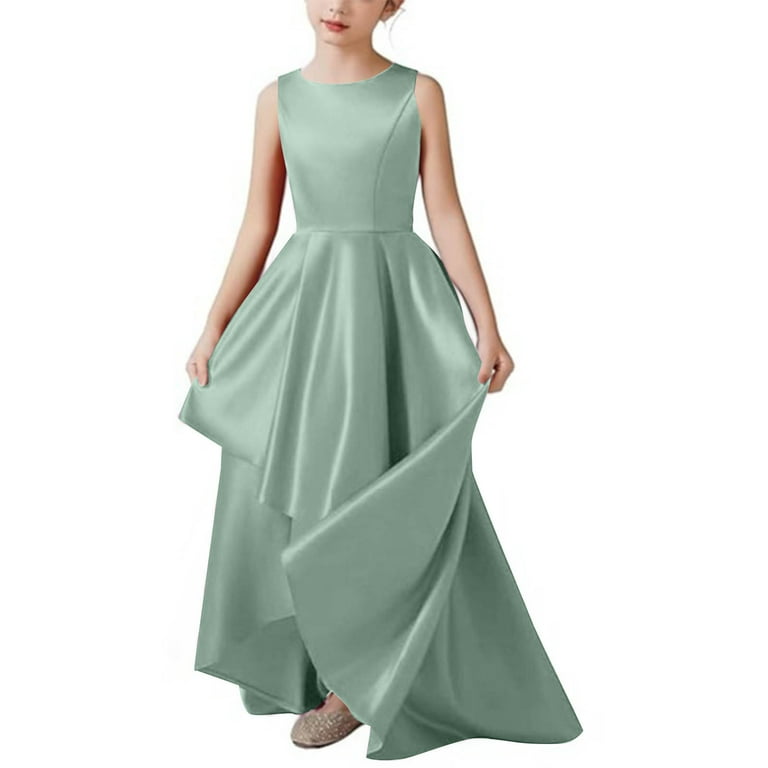 sachin and babi light blue dress ZQUUVOU Girl's Satin Formal Dress Sleeveless Round Neck Elegant Dresses Low  Long Maxi Dresses for Wedding Birthday Party Mint Green