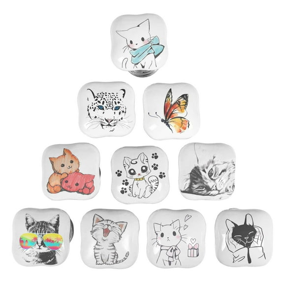 IBA Indianbeautifulart White Sketch Clip Art Square Ceramic Door Knobs For Dresser Printed Cabinet Drawers Pull