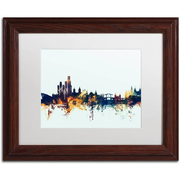 Trademark Fine Art "Amsterdam Skyline Blue" Canvas Art by Michael Tompsett, White Matte, Wood Frame