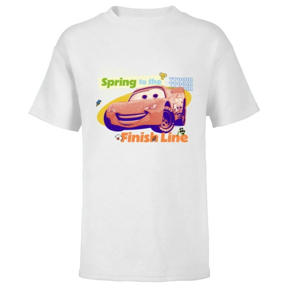 Disney and Pixar’s Cars Lightning Spring to the Finish Line - Short Sleeve T-Shirt for Kids - Customized-White