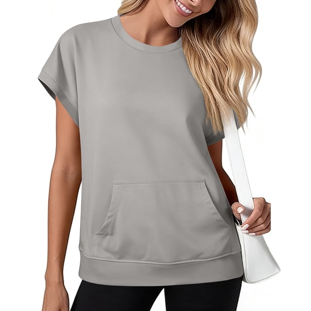 Camiseta Negra de Manga Larga de Manga Corta de la Mujer Batwing con Bolsillo de Canguro, Top Casual de Lana Suave para el Salón Y el Uso Diario