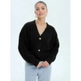 thumbnail image 5 of Women'S Chunky Knit Cardigan Sweater V-Neck Long Sleeve Button Casual Loose Cropped Cardigan Coat Black L, 5 of 7