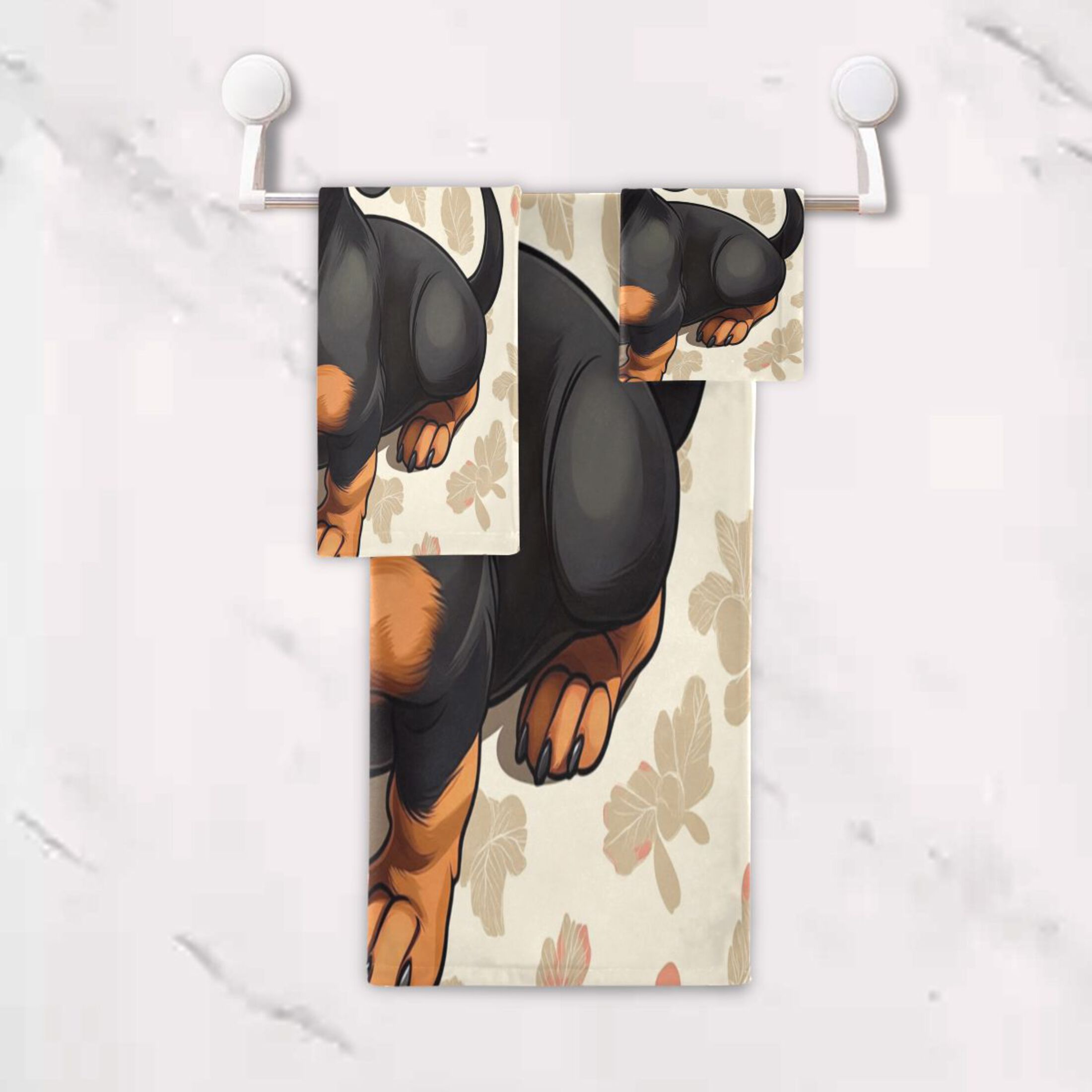 WOBOGO Dachshund Pattern Ultra Soft 3 Pack Cotton Towel Set Includes 60 x 30in Bath Towel 28 x 16in Face Towel and 13 x 13in Small Square Towel for Everyday Use Lightweight and Compact
