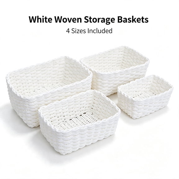 AWAYTR Hand Woven Storage Baskets 4 Pack, Multi Size Rectangular Organizer Bins for Bathroom Bedroom Home Organization