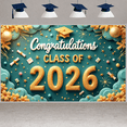 thumbnail image 4 of Gold Theme Graduation Banner Teal Background Congratulation Backdrop Graduation Cap Design Diploma Decoration Grad Event Display for Graduation Ceremony Class of 2026 Party Graduation Photo Shoot, 4 of 8