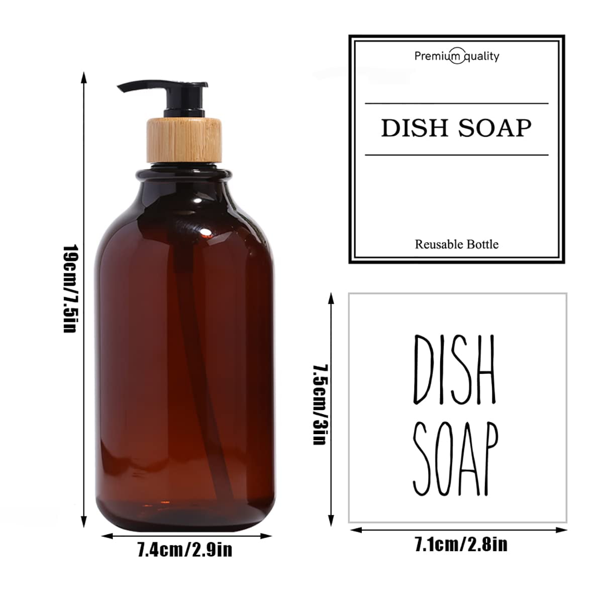 Buy Amber Soap Dispenser Set 16OZ Plastic Liquid Dish and Hand Soap