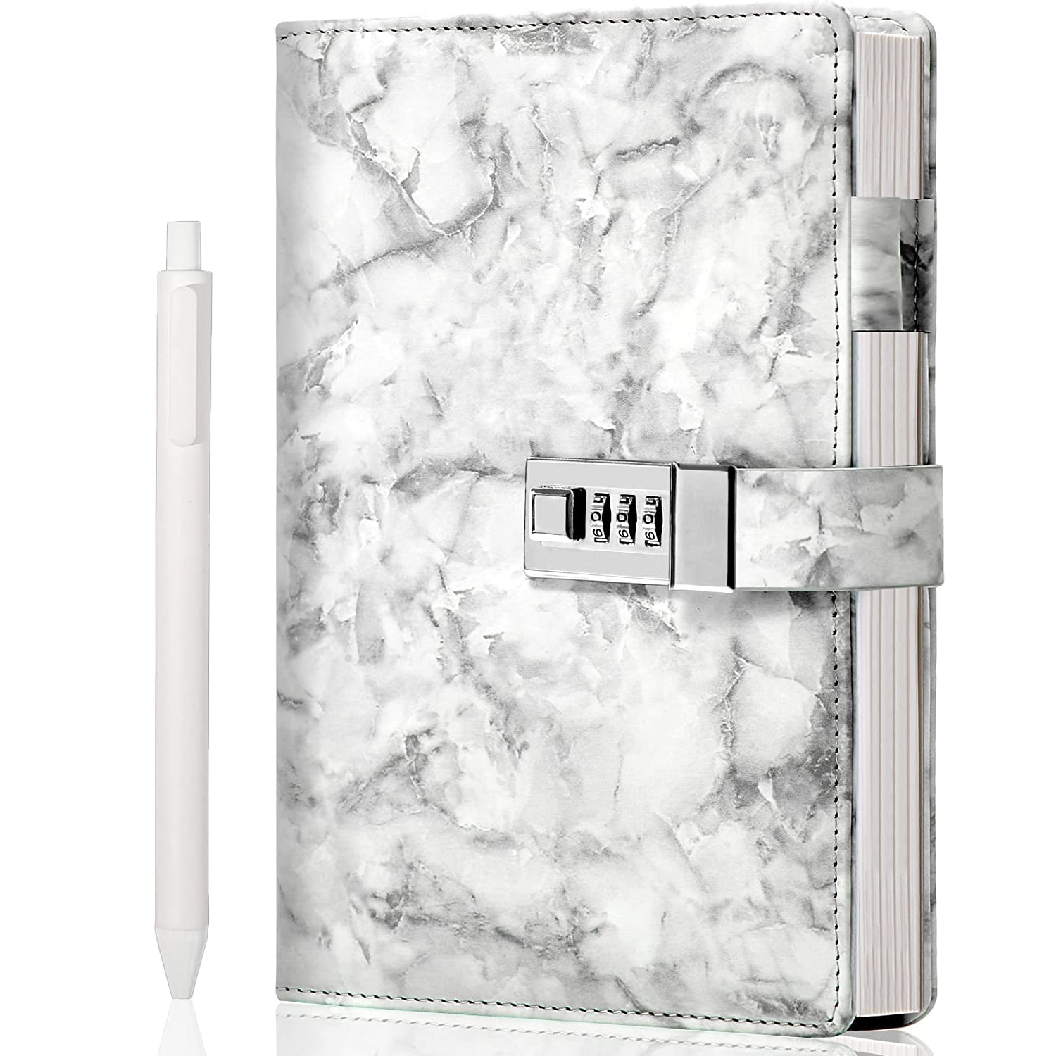 Diary with Lock for Girls and Women, Secret Journal with Lock, Girls Locked Diary with Pen, Password Locked Journals for Teen Girls and Boys, A5 Marble Grey