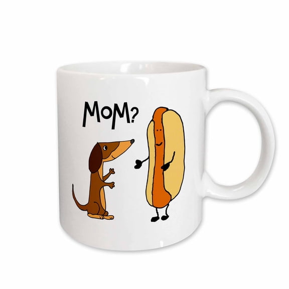 3drose, Funny Dachshund Puppy Dog Thinks Wiener Hotdog Is Mother Satire, 15oz Mug