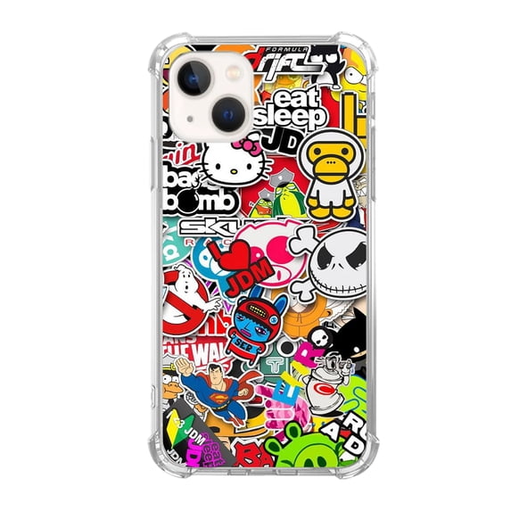 Pop Art Stickers Case Compatible with iPhone 13,Aesthetic Art Design TPU Full Cover Shock-proof Case