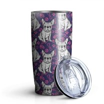 20oz Tumblers Purple French Bulldog Stainless Steel Vacuum Insulated Double Wall Travel Tumbler Cups Mug with Lid and Straw,Cleaning Brush for Cold & Hot Drinks