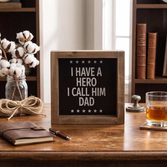 Wooden Fsther's Day“I Have a Hero, I Call Him Dad” Plaque Sign Gift for Dad Tabletop Decoration