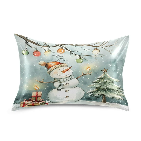 JSTEL Christmas Snowman Winter Satin Pillowcase Standard Size Pillow Cases Envelope Closure Bed Pillow Cover, 20 x 26 inch
