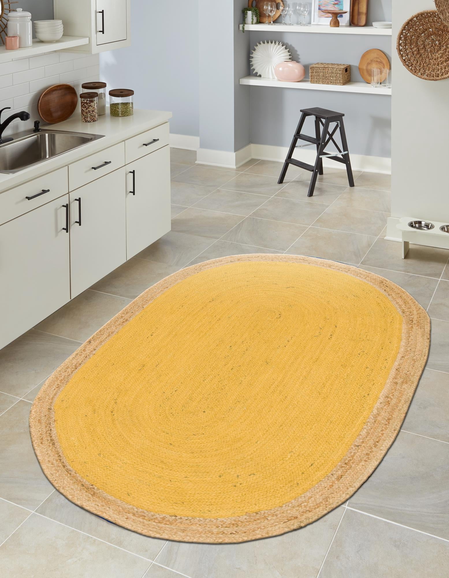 Unique Loom Braided Jute Collection Area Rug - Goa (5' 1" x 8' Oval Yellow/Natural)