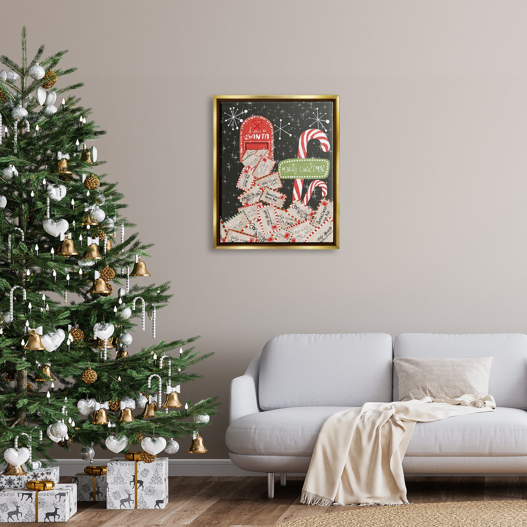 Stupell Industries Letters For Santa Mail Holiday Painting Gold Floater Framed Art Print Wall Art, 25 x 31