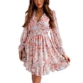 thumbnail image 1 of TRKIYQC Vestido de Mujer con Escote en V Profundo Estampado de Flores Manga Larga Cintura Fruncida de una Pieza, Vestido Holgado Ultrafino con Volantes TRKIYQC moderno, 1 of 9
