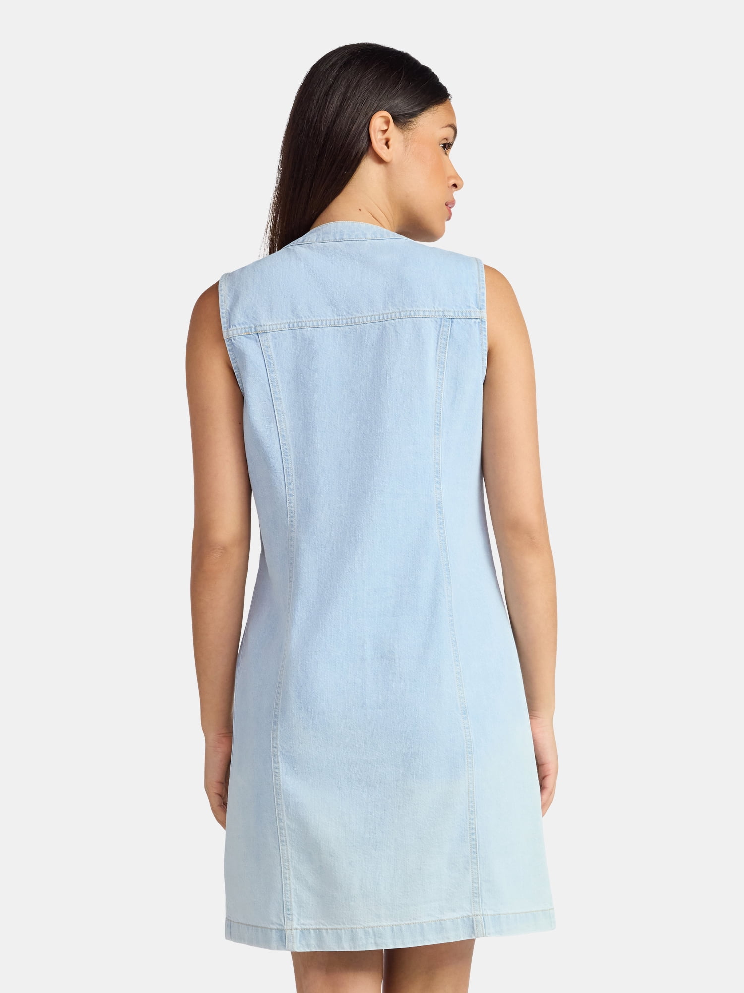 Time and Tru Women's Denim Button Front Mini Dress, Sizes XS-XXXL