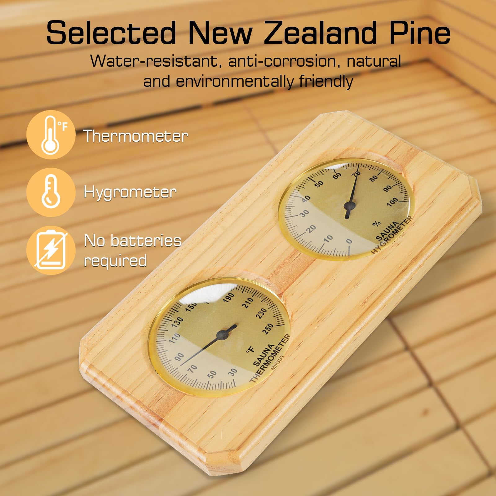 Heat Immune Wooden Hygrometer Thermograph Combo Horizontal Plan °F Reading For Steambath Bathroom
