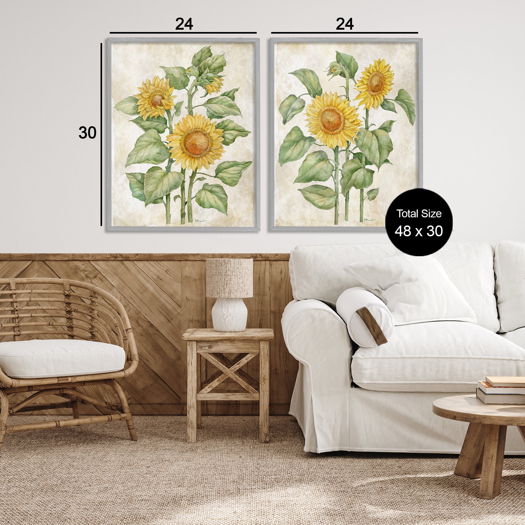 Stupell Industries Floral Journal Sunflower Studies 2 Piece Gray Framed Giclee Art Set, design by Paul Brent