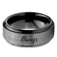 thumbnail image 2 of Tungsten Always Typography Writing Band Ring 8mm Men Women Comfort Fit Black Step Bevel Edge Brushed Gray Polished, 2 of 4