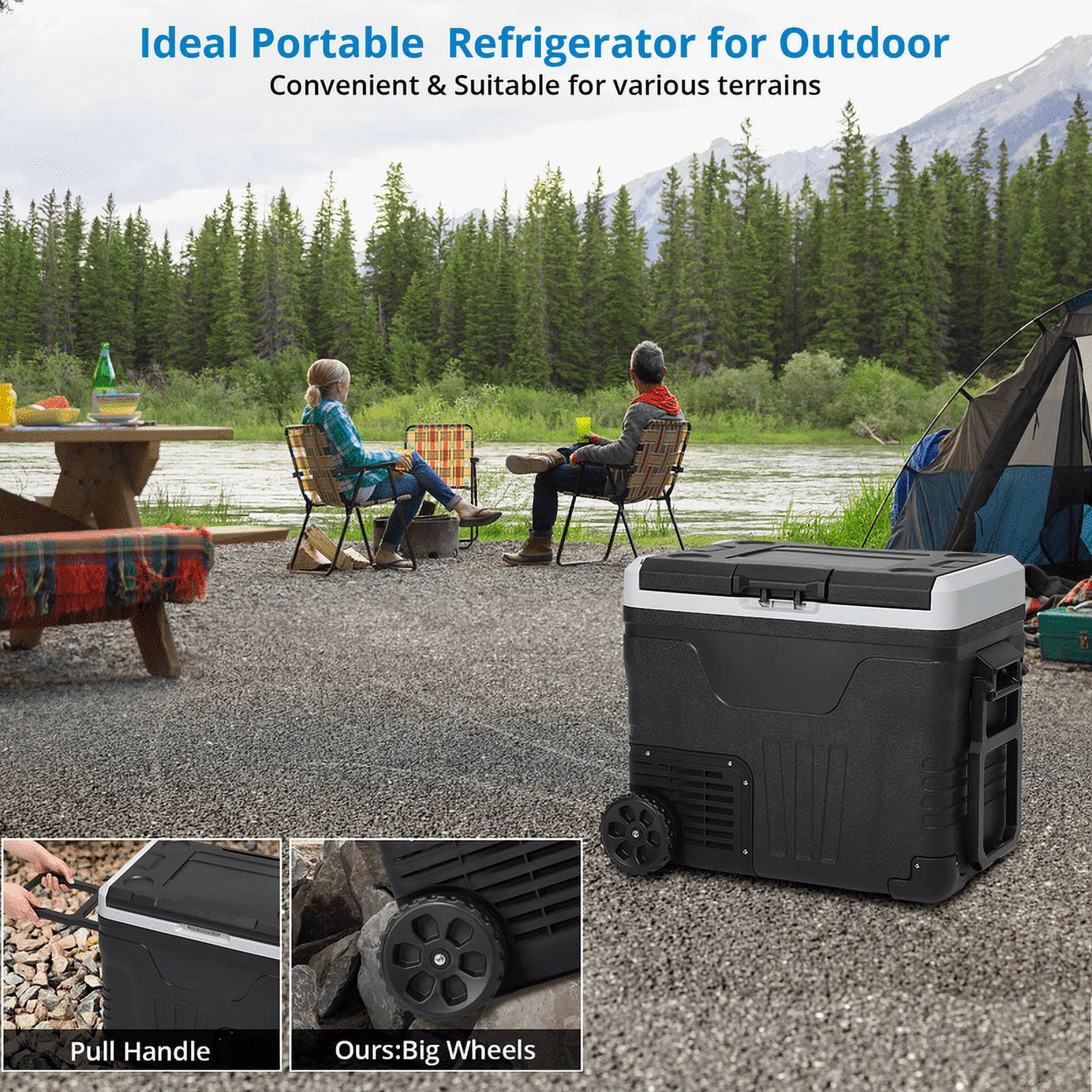 Entcook 12V Portable Car Refrigerator Freezer with Wheels, 53 Quarts, -4℉-68℉ Electric Cooler for Outdoor, Camping, Vehicles, Travel