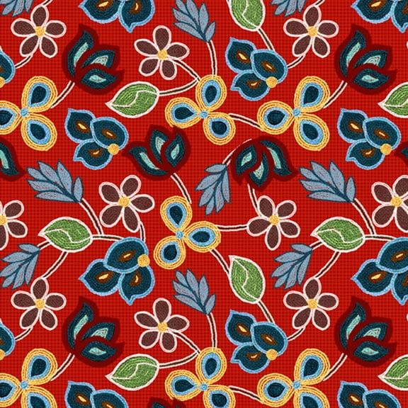 David Textiles Embroidered Petals Red/Multicolor 100% Cotton Fabric by The Yard