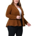 thumbnail image 4 of Agnes Orinda Women's Plus Size Blazer Button Notch Panel Ruffle Peplum Blazers with Pocket 4X Brown, 4 of 6