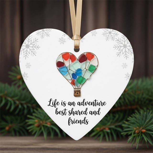 Adorno de Cristal Marino En Forma de Corazón para La Amistad | Regalo Artesanal para Tu Hermana | Decoración Navideña para Colgar En El Árbol | Colgante Único de Corazón de La Amistad